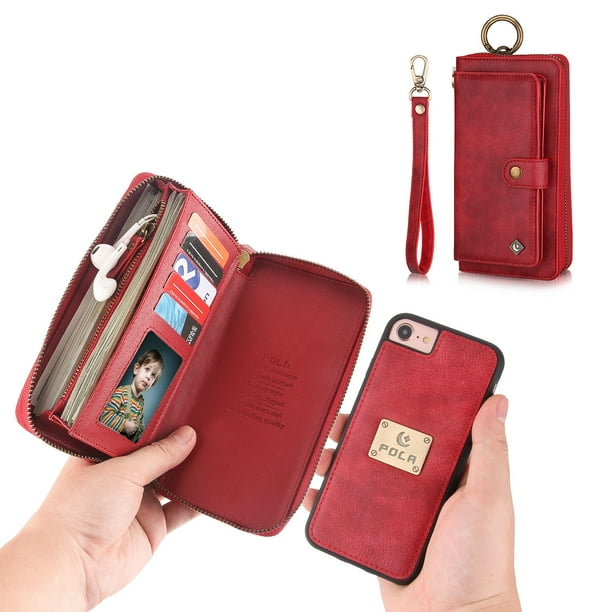 Women iPhone wallet Zip phone case Red iphone case iPhone 8 wallet case